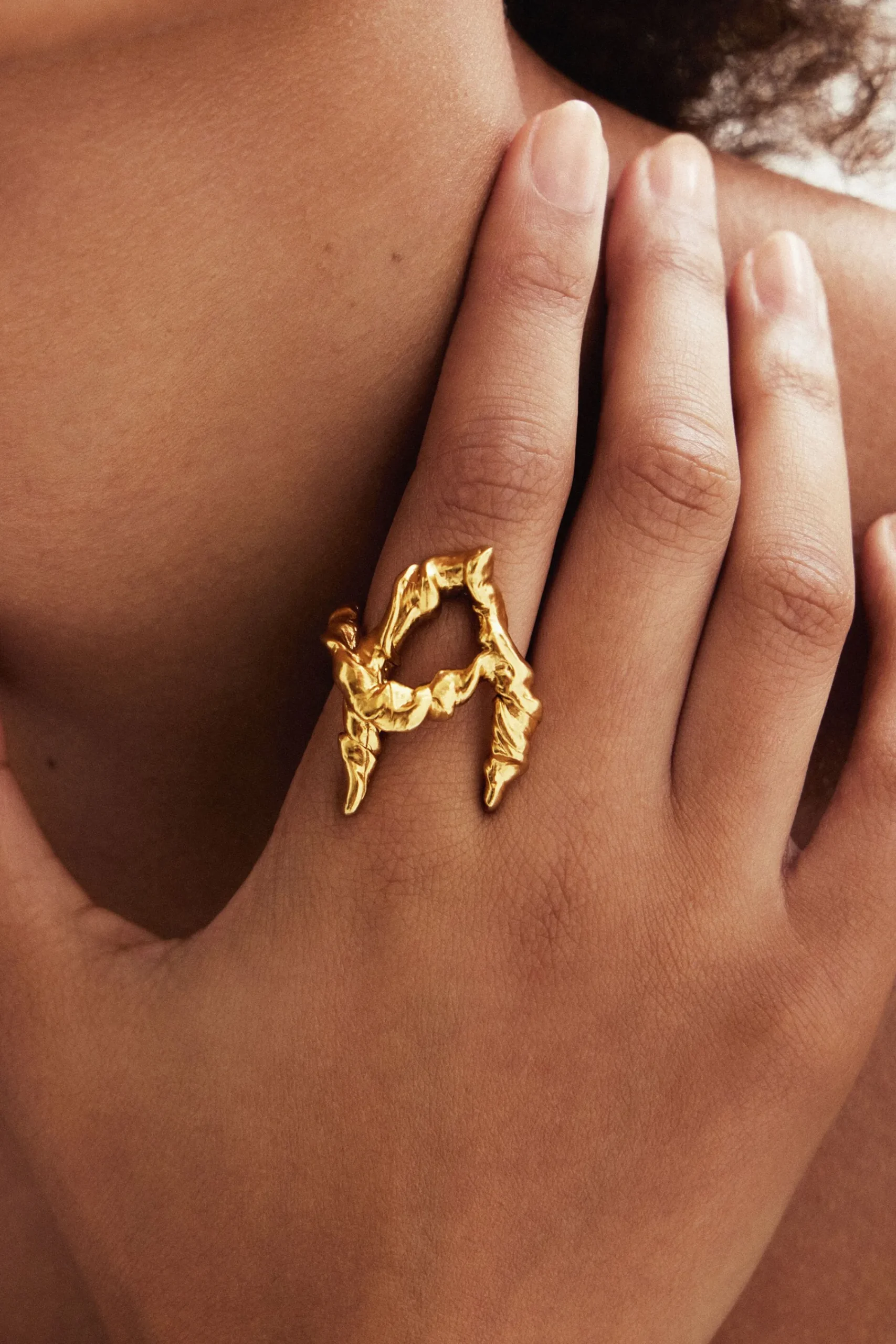 Joyería-Desigual Anillo letra A baño oro Zalio