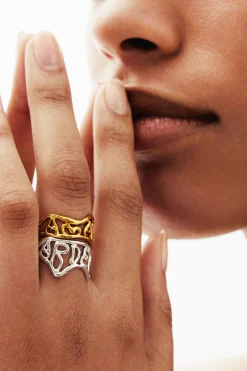 Joyería-Desigual Anillo mensaje baño oro Zalio