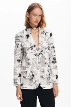 Abrigos Y Chaquetas-Desigual Blazer recta texto y flores