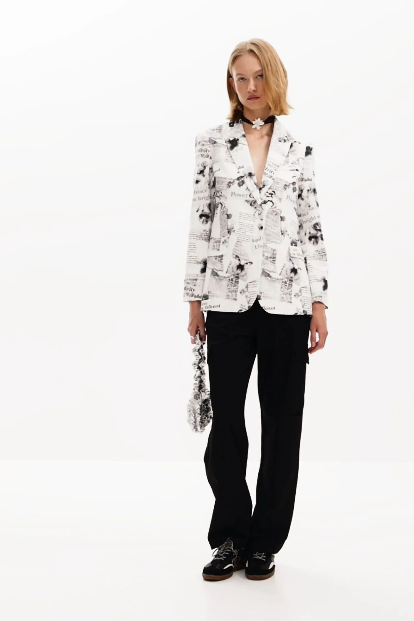 Abrigos Y Chaquetas-Desigual Blazer recta texto y flores