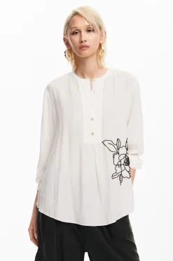 Camisas Y Blusas-Desigual Blusa flor bordada