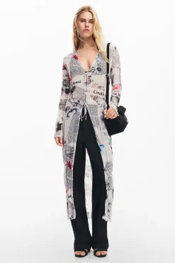 Camisas Y Blusas|Vestidos Y Monos-Desigual Blusa larga estampado periódico