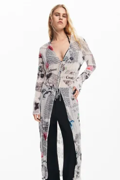 Camisas Y Blusas|Vestidos Y Monos-Desigual Blusa larga estampado periódico