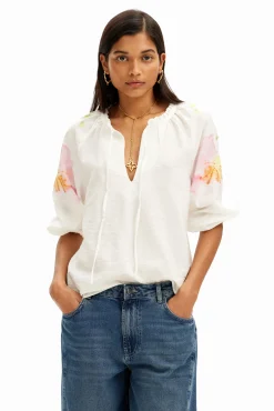Camisas Y Blusas-Desigual Blusa vaporosa con estampado de flores en acuarela