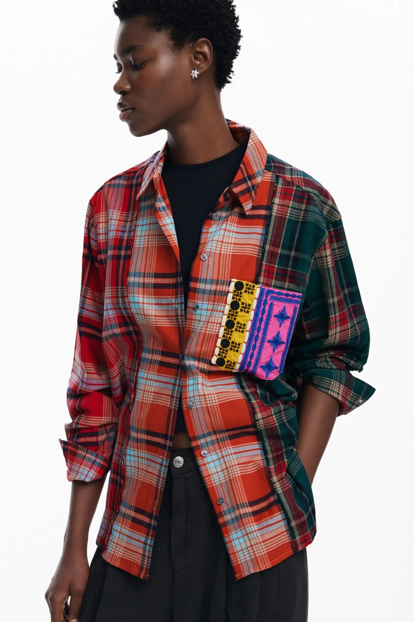 Camisas Y Blusas-Desigual Camisa cuadros patch