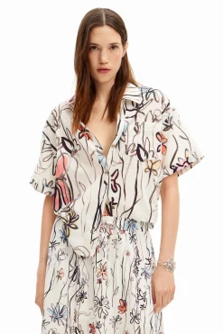 Camisas Y Blusas-Desigual Camisa de flores ilustradas