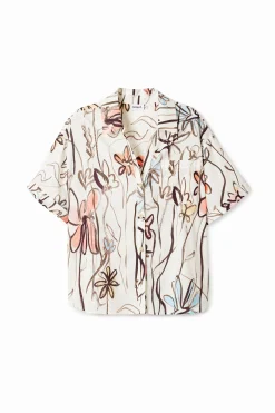 Camisas Y Blusas-Desigual Camisa de flores ilustradas