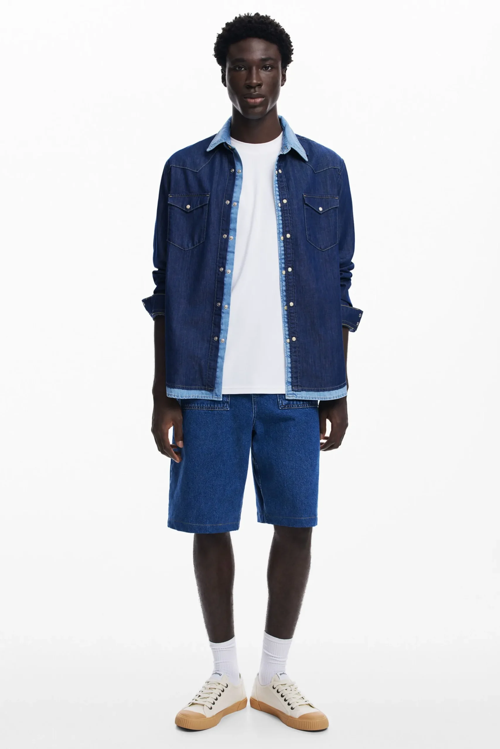 Camisetas|Camisas-Desigual Camisa denim patchwork