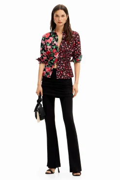 Camisas Y Blusas-Desigual Camisa fruncida flores