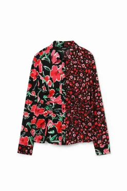 Camisas Y Blusas-Desigual Camisa fruncida flores