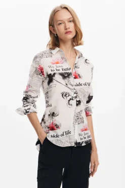Camisas Y Blusas-Desigual Camisa texto flores