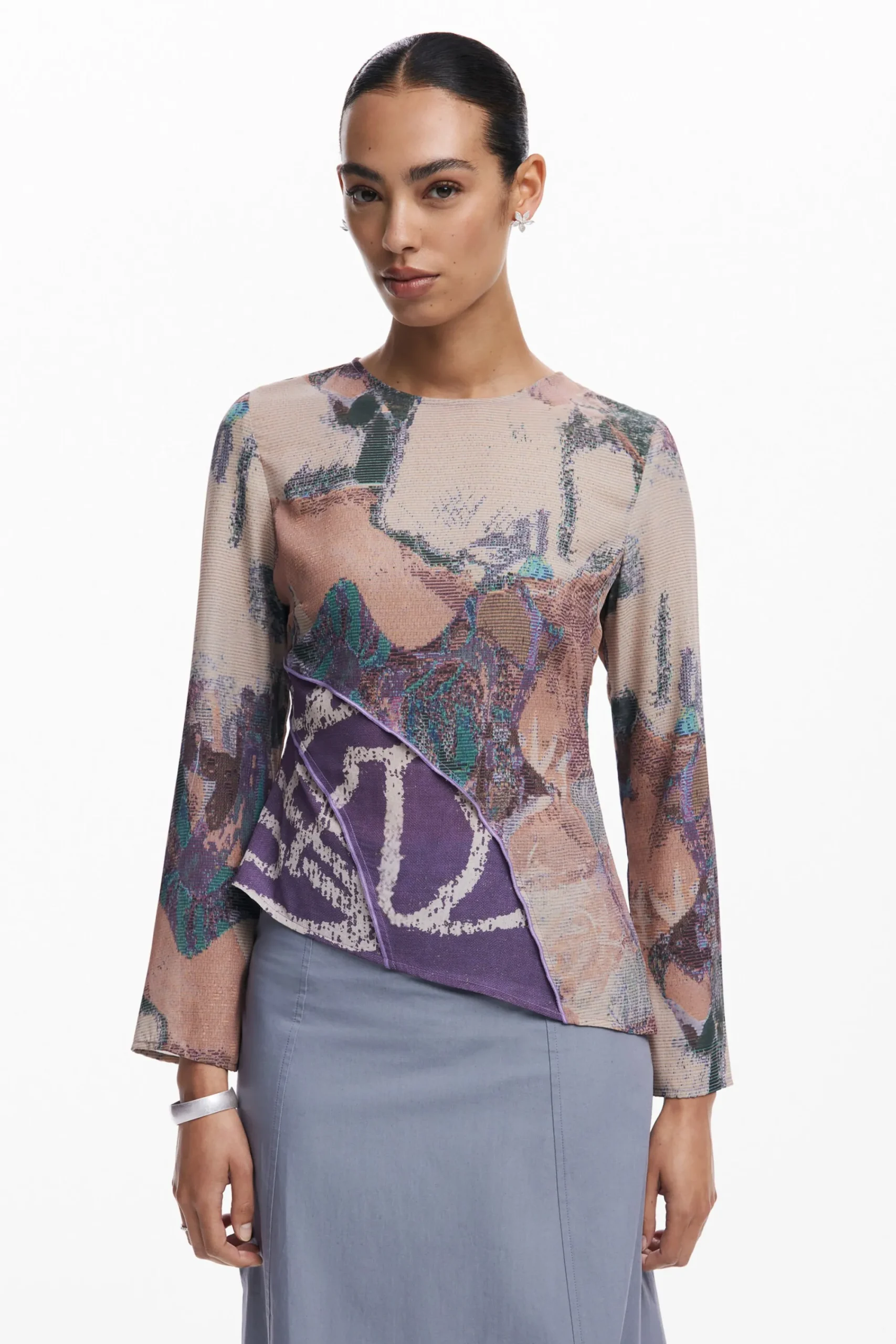 Camisas Y Blusas-Desigual Camiseta asimétrica estampada