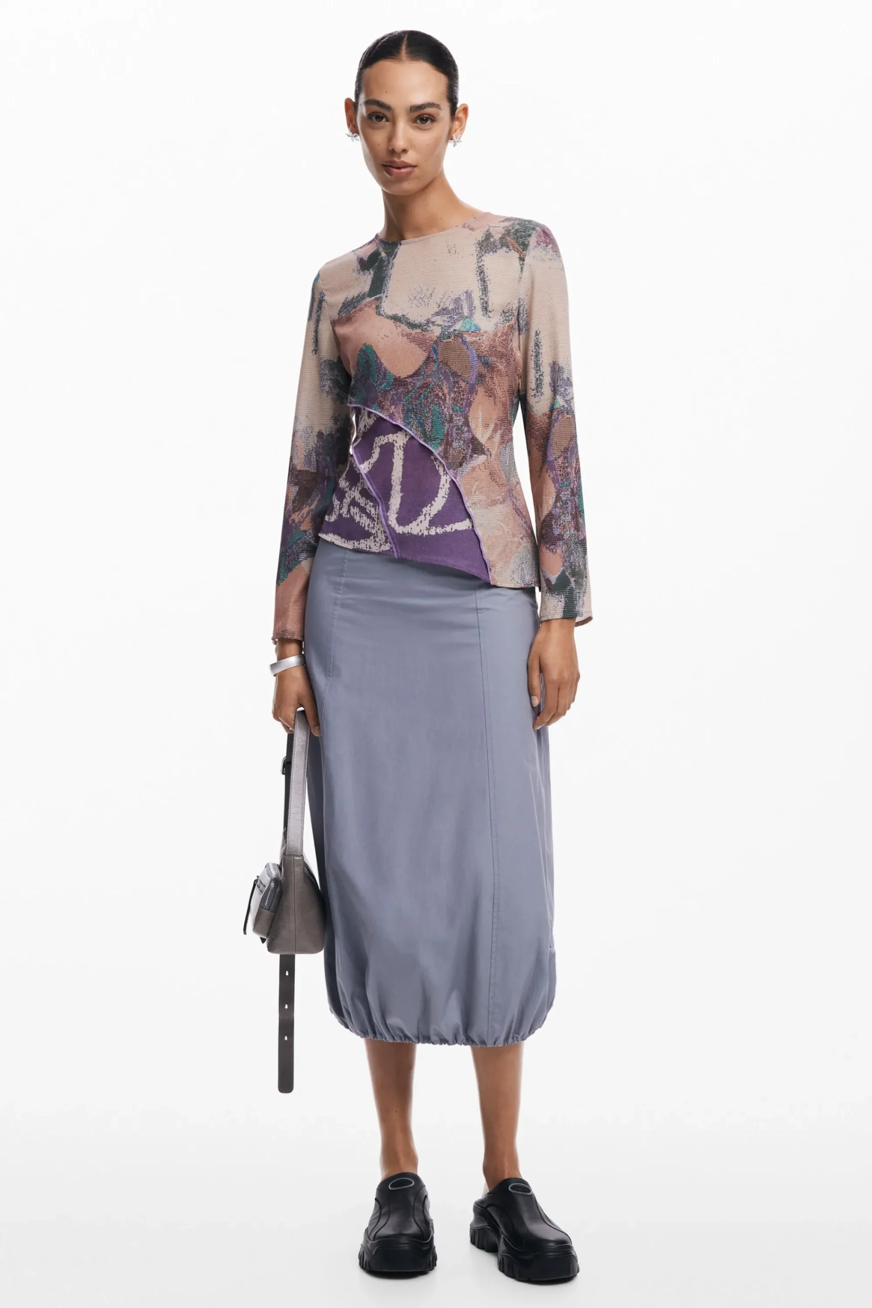 Camisas Y Blusas-Desigual Camiseta asimétrica estampada