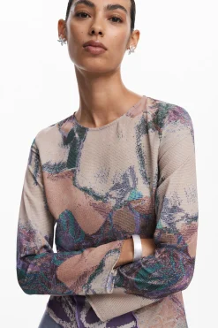 Camisas Y Blusas-Desigual Camiseta asimétrica estampada