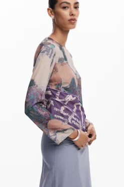 Camisas Y Blusas-Desigual Camiseta asimétrica estampada