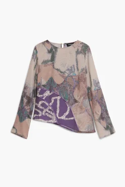 Camisas Y Blusas-Desigual Camiseta asimétrica estampada