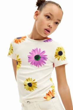 Camisetas Y Camisas-Desigual Camiseta canalé margaritas