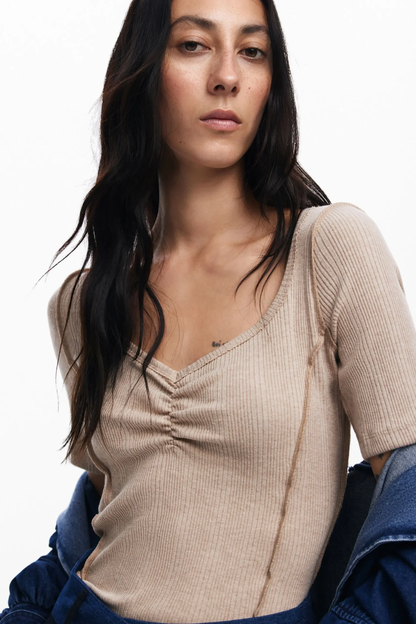 Camisas Y Blusas|Camisetas-Desigual Camiseta escote fruncido