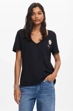 Camisas Y Blusas|Camisetas-Desigual Camiseta escote pico flor