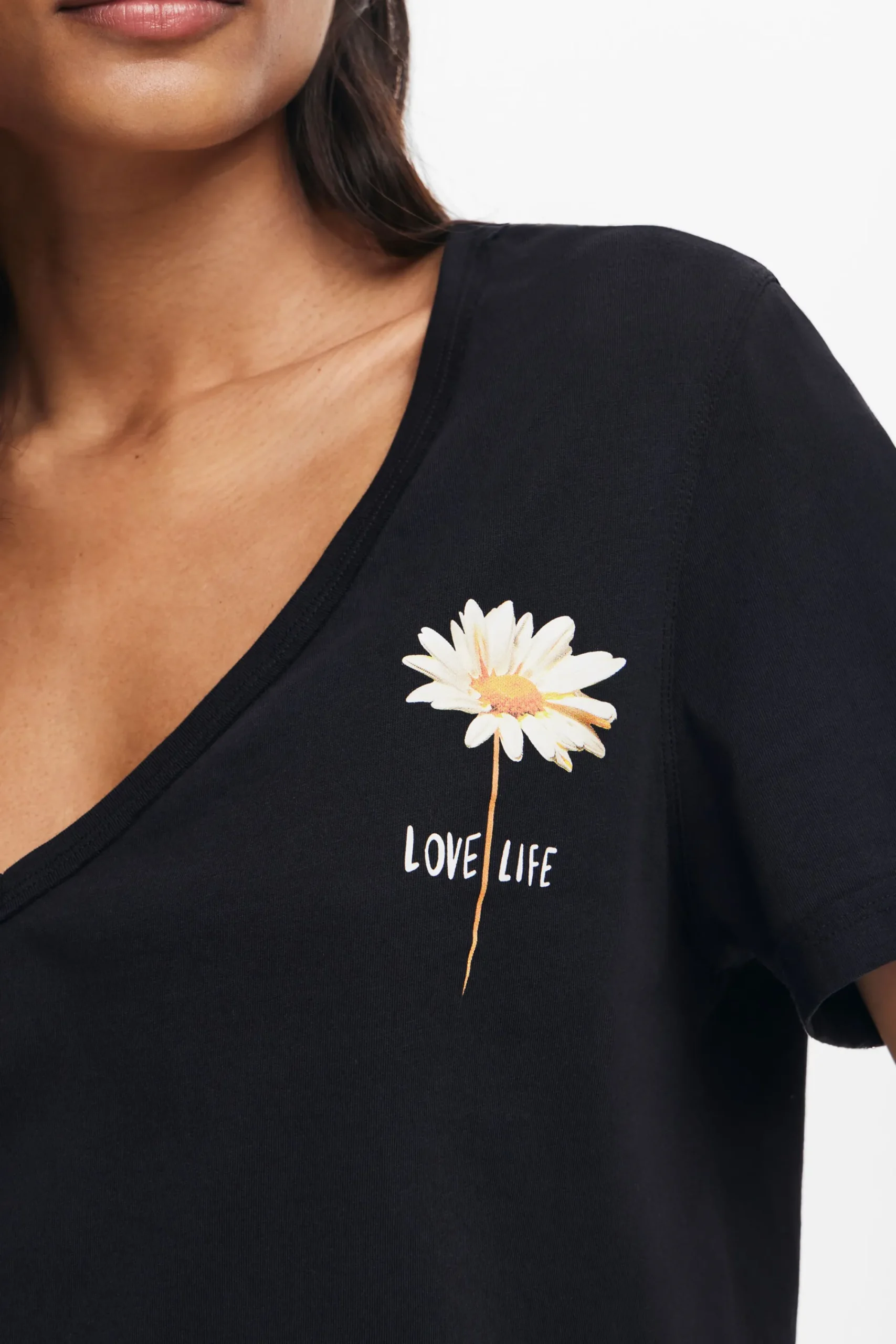 Camisas Y Blusas|Camisetas-Desigual Camiseta escote pico flor