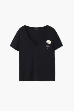 Camisas Y Blusas|Camisetas-Desigual Camiseta escote pico flor