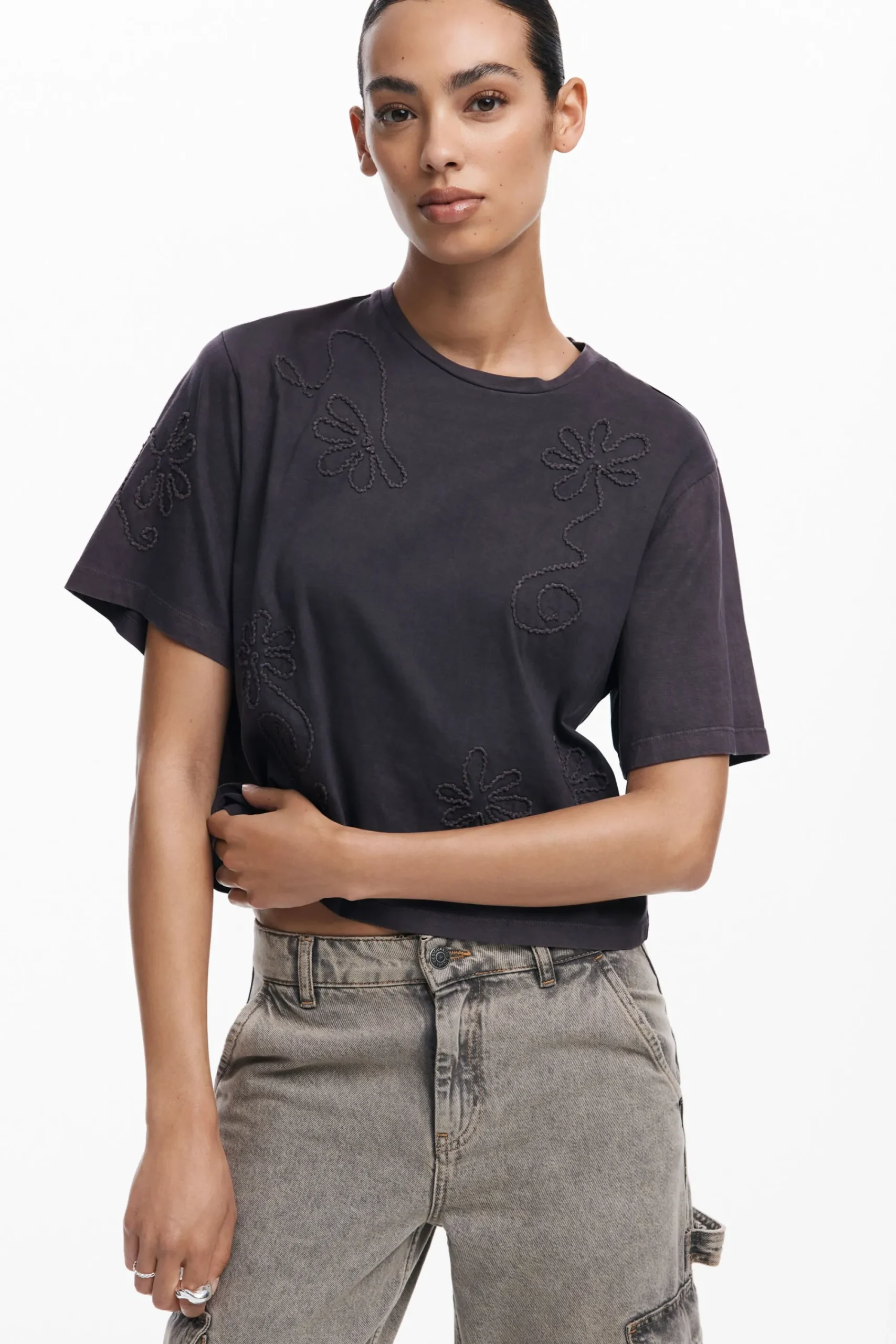 Camisas Y Blusas|Camisetas-Desigual Camiseta flores bordadas