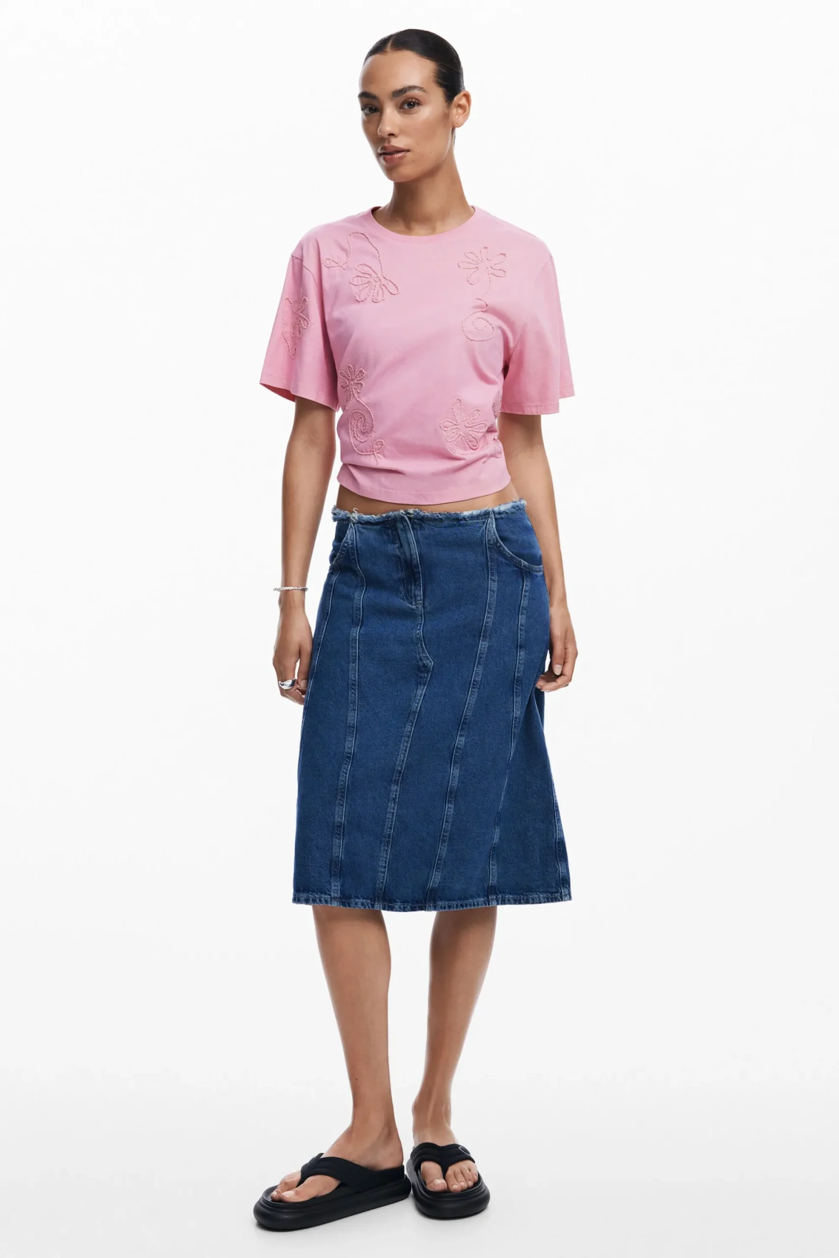 Camisas Y Blusas|Camisetas-Desigual Camiseta flores bordadas