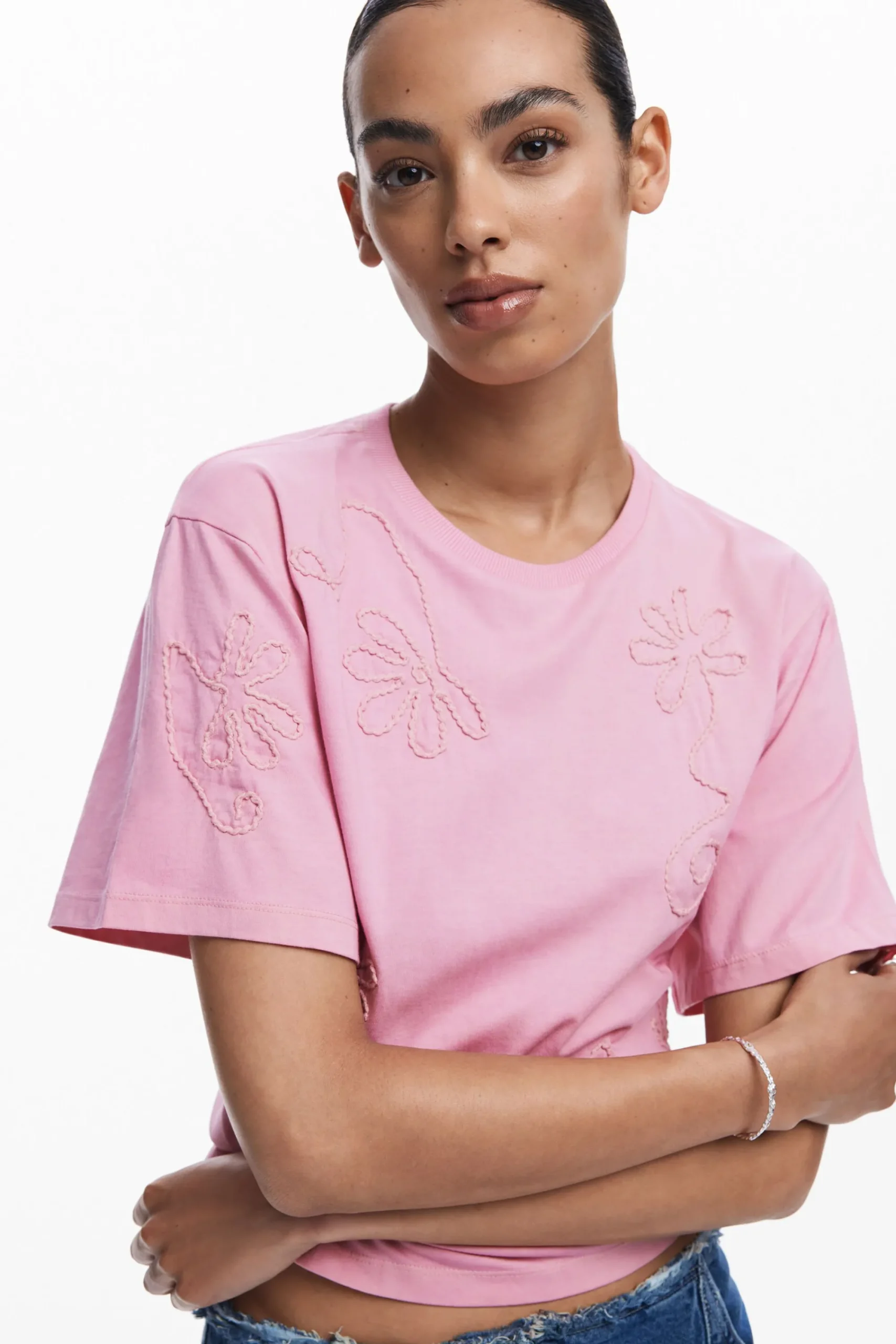 Camisas Y Blusas|Camisetas-Desigual Camiseta flores bordadas