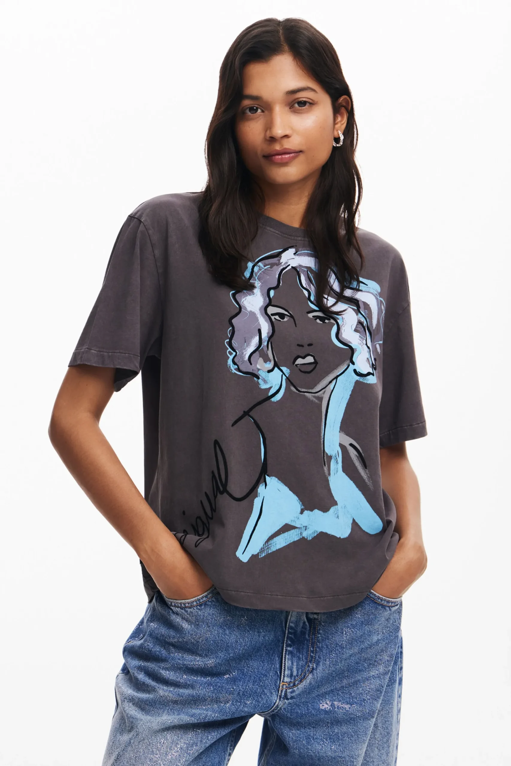 Camisas Y Blusas|Camisetas-Desigual Camiseta ilustración rostro