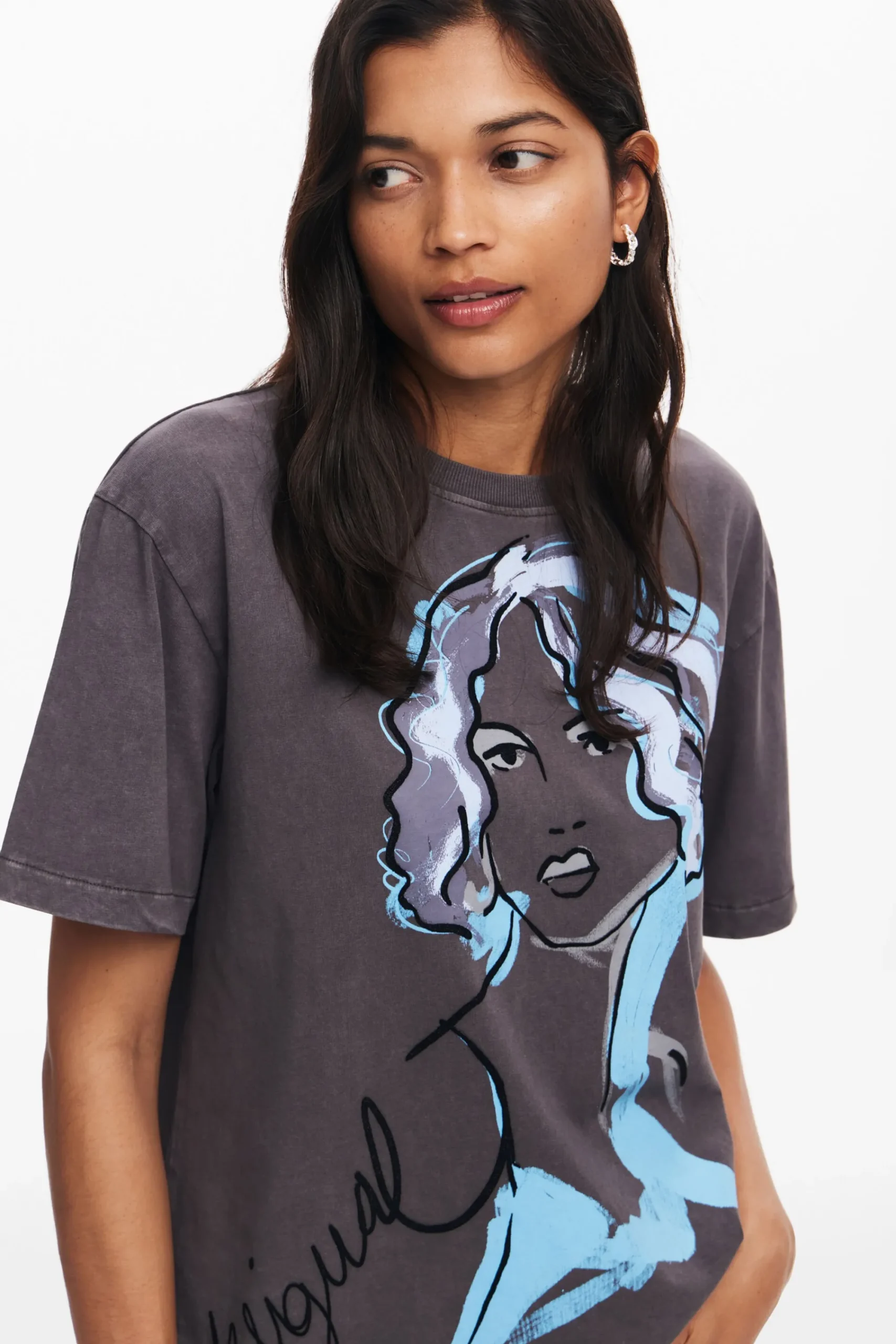 Camisas Y Blusas|Camisetas-Desigual Camiseta ilustración rostro