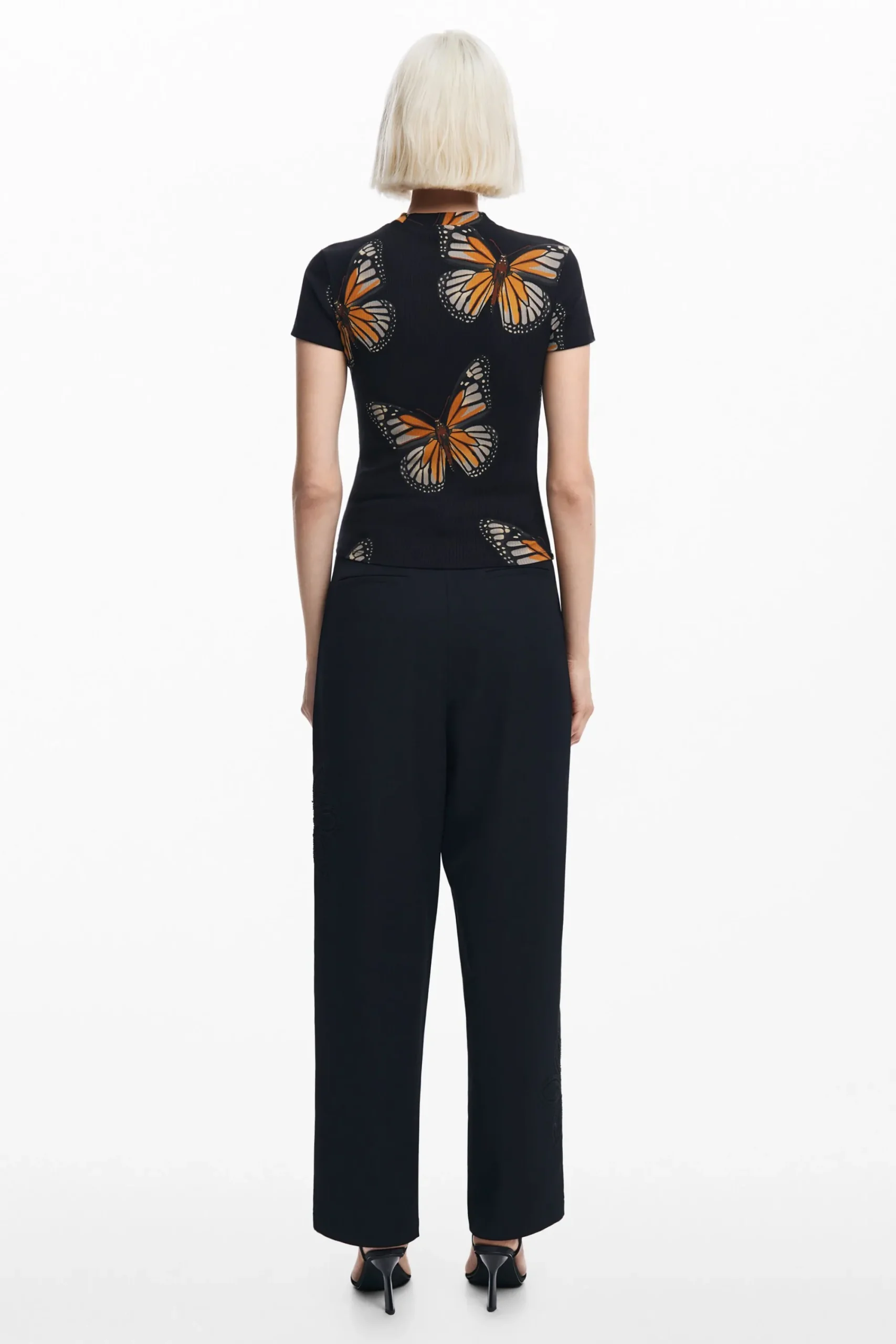 Ropa De Punto|Camisas Y Blusas-Desigual Camiseta manga corta mariposas