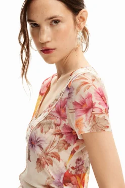 Camisas Y Blusas|Camisetas-Desigual Camiseta tul flores