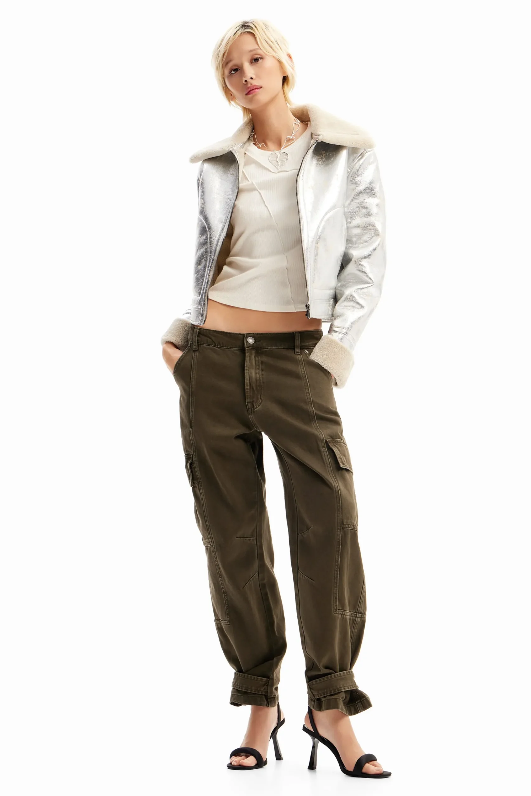 Abrigos Y Chaquetas-Desigual Chaqueta aviador metalizada doble faz