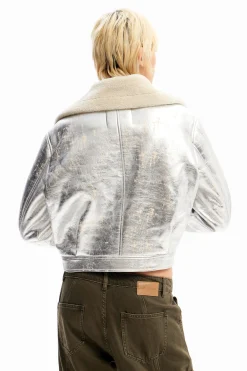 Abrigos Y Chaquetas-Desigual Chaqueta aviador metalizada doble faz