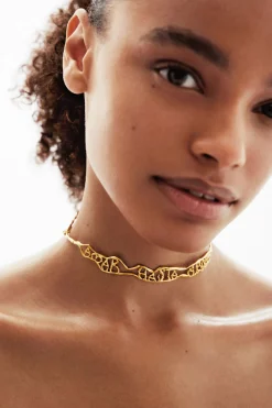 Joyería-Desigual Choker mensaje estrecho baño oro Zalio