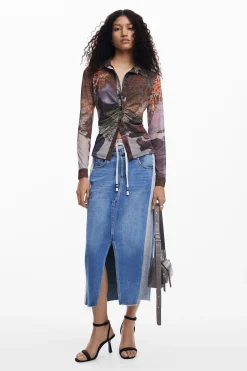Faldas Y Shorts-Desigual Falda midi denim híbrida