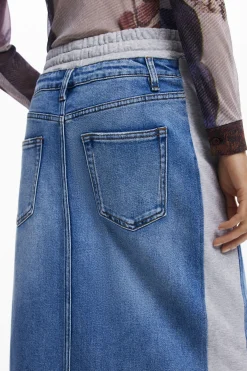 Faldas Y Shorts-Desigual Falda midi denim híbrida