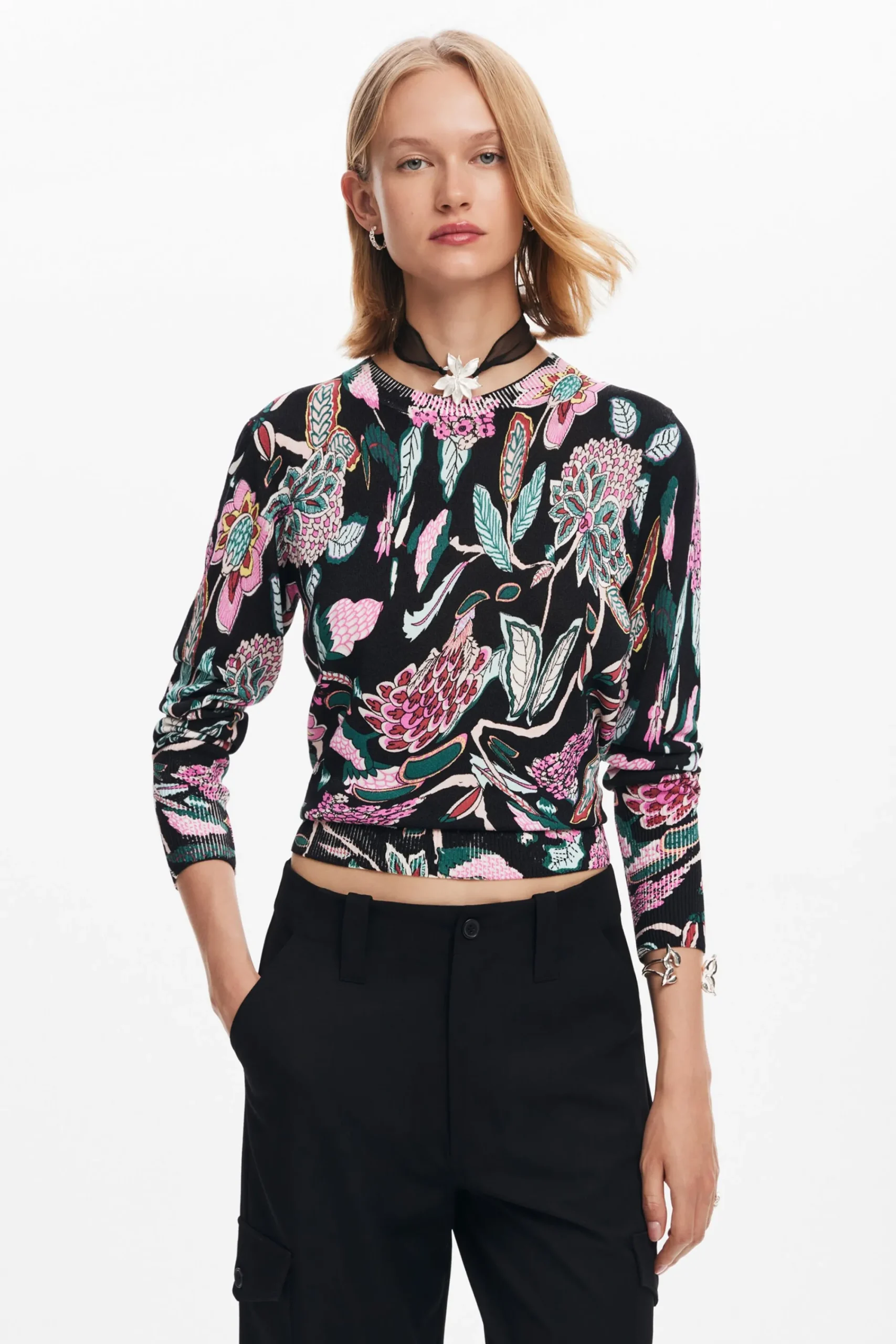 Ropa De Punto|Jerséis-Desigual Jersey de punto dibujos botánicos