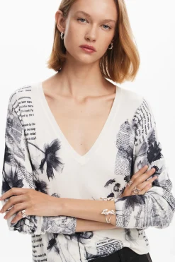 Ropa De Punto|Jerséis-Desigual Jersey de punto estampado textos