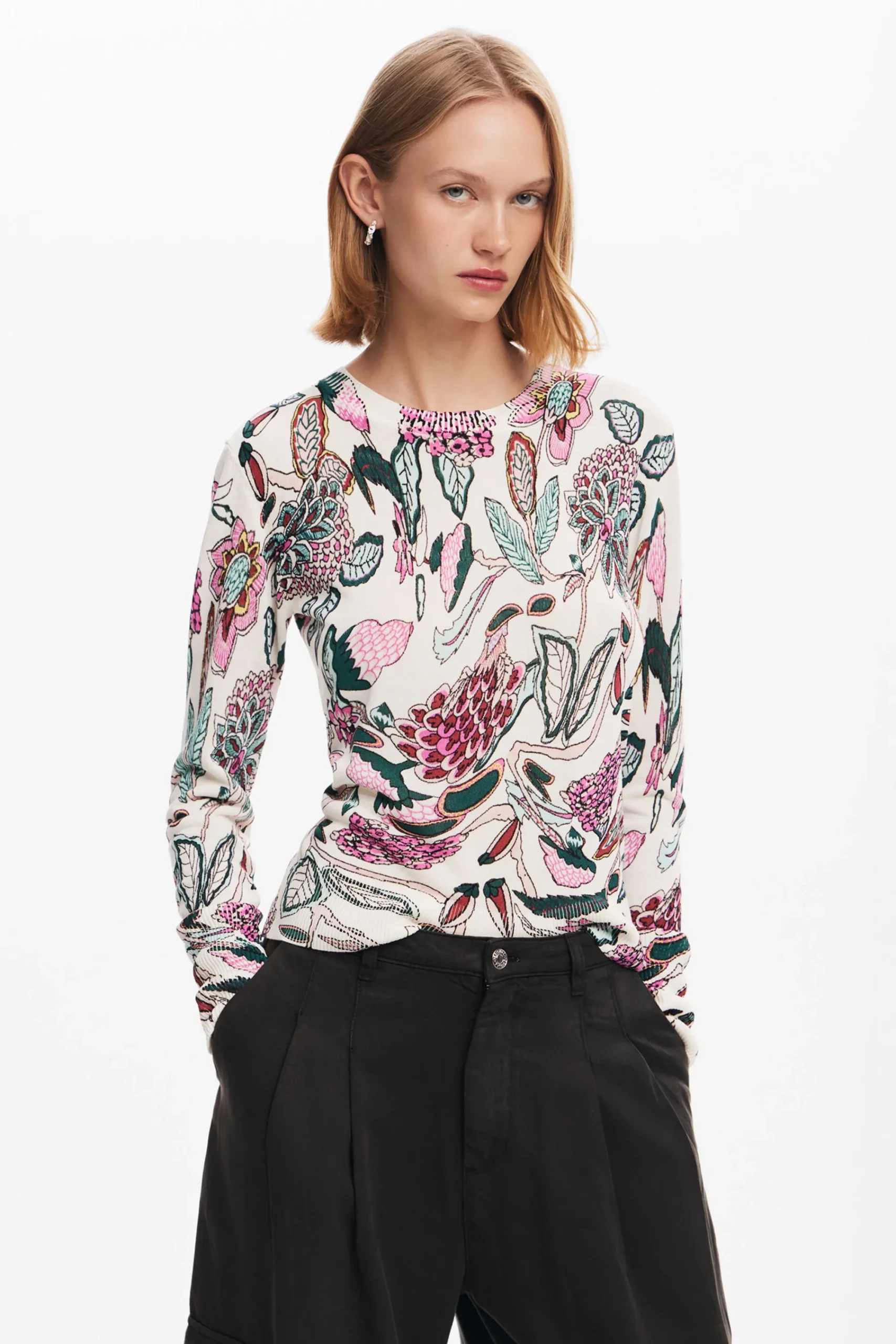 Ropa De Punto|Jerséis-Desigual Jersey detalles flores