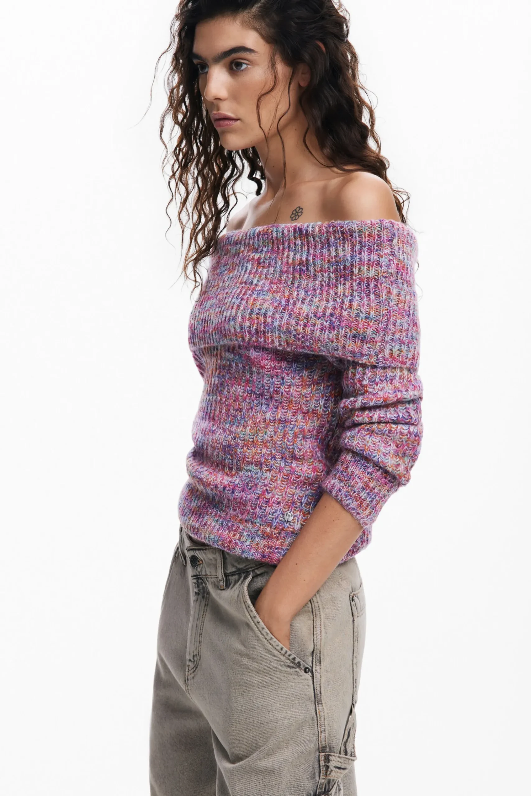 Jerséis|Ropa De Punto-Desigual Jersey escote bardot