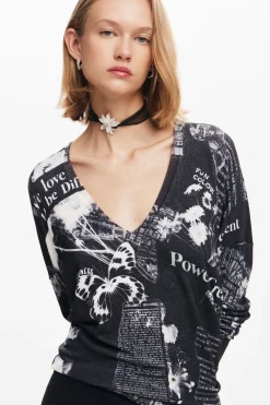 Ropa De Punto|Jerséis-Desigual Jersey estampado periódico