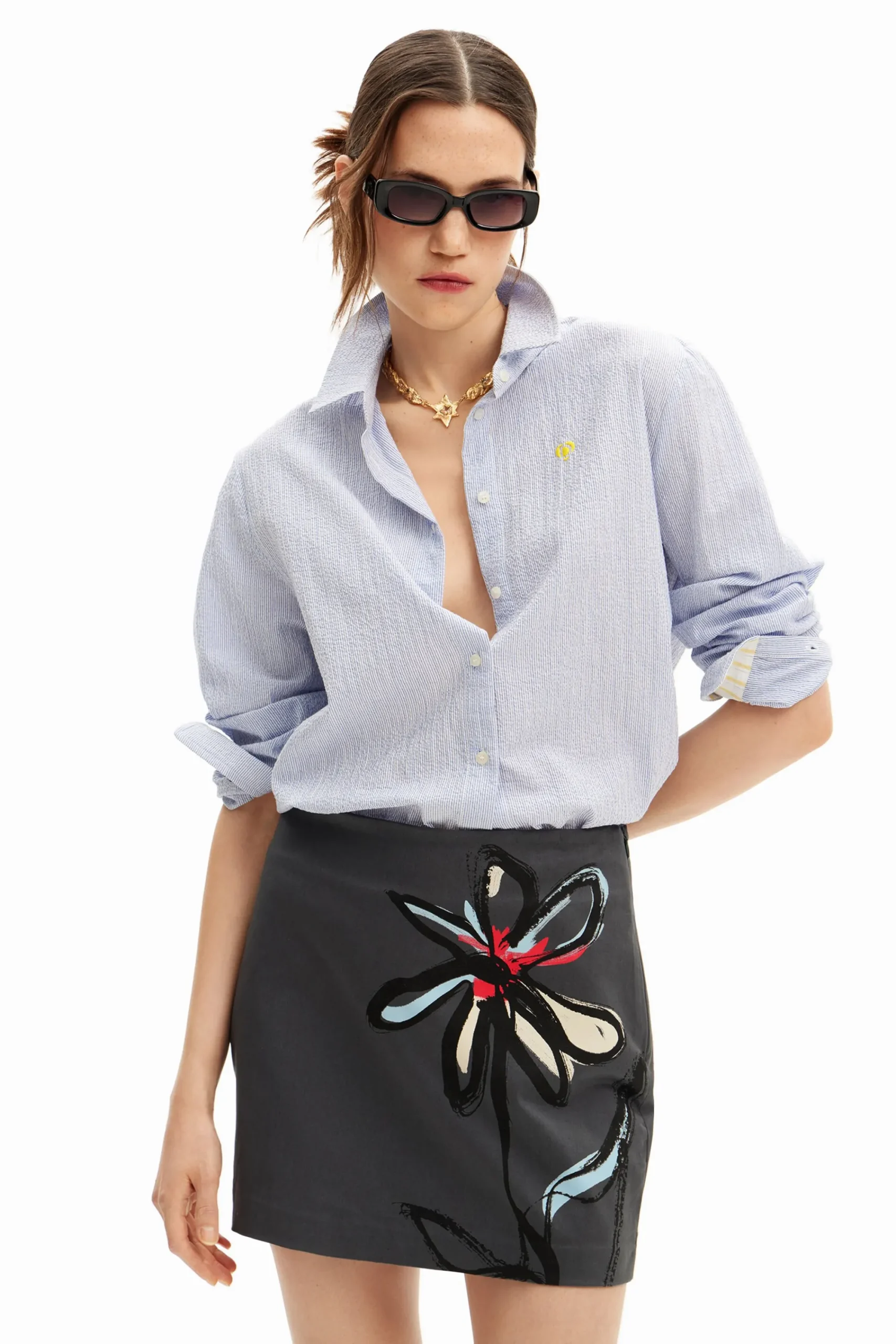 Faldas Y Shorts-Desigual Minifalda ilustración flor