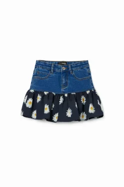 Faldas Y Pantalones-Desigual Minifalda vaquera volante margaritas