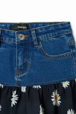Faldas Y Pantalones-Desigual Minifalda vaquera volante margaritas
