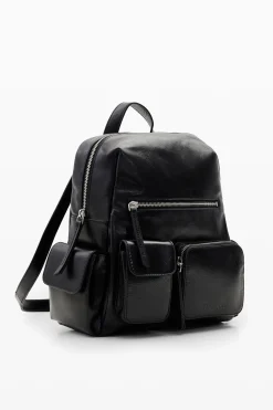 Bolsos De Piel|Mochilas-Desigual Mochila piel M bolsillos