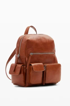Bolsos De Piel|Mochilas-Desigual Mochila piel multibolsillo