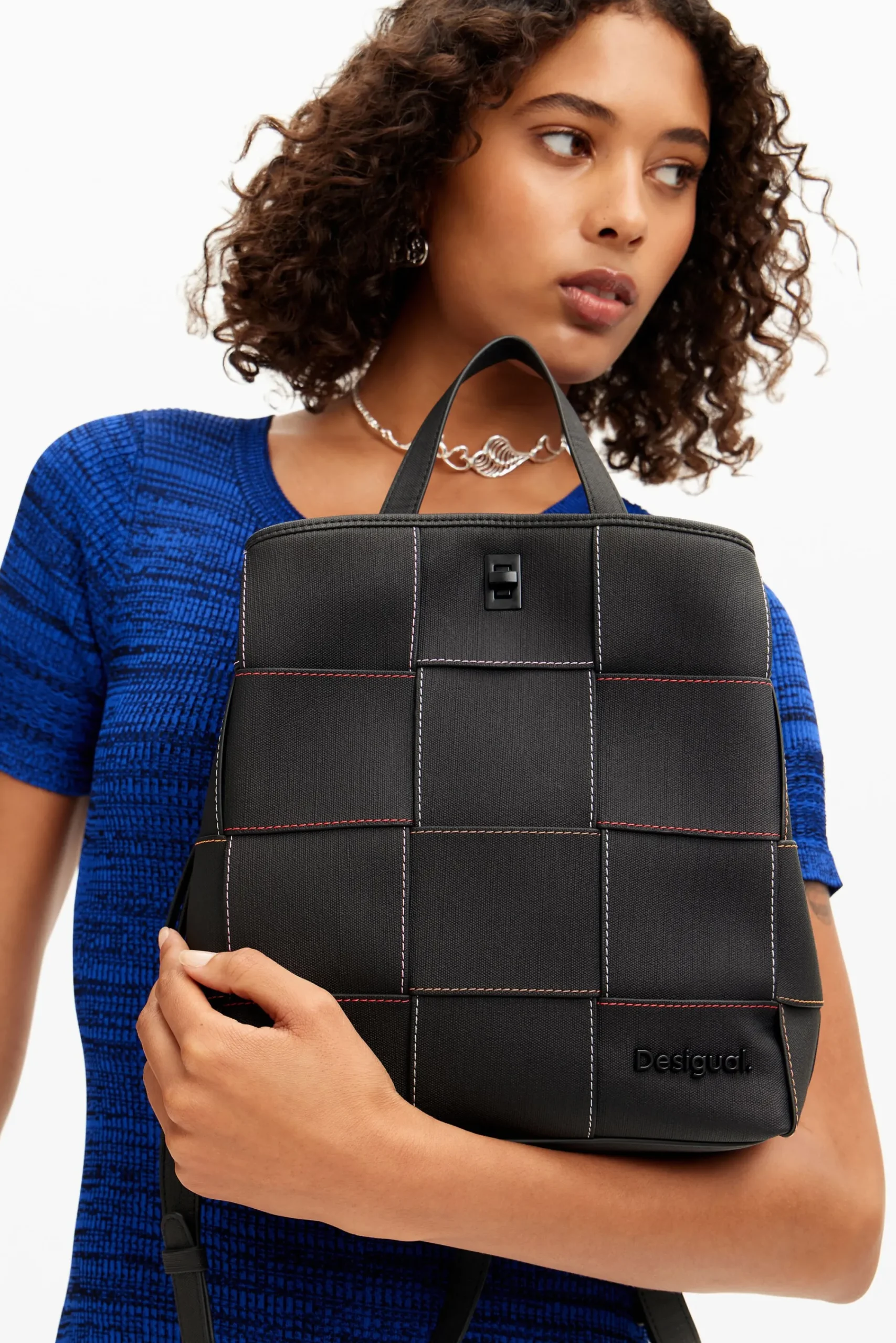 Mochilas|Mochilas-Desigual Mochila S trenzada pespuntes