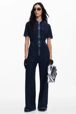 Pantalones|Vestidos Y Monos-Desigual Mono denim efecto lavado