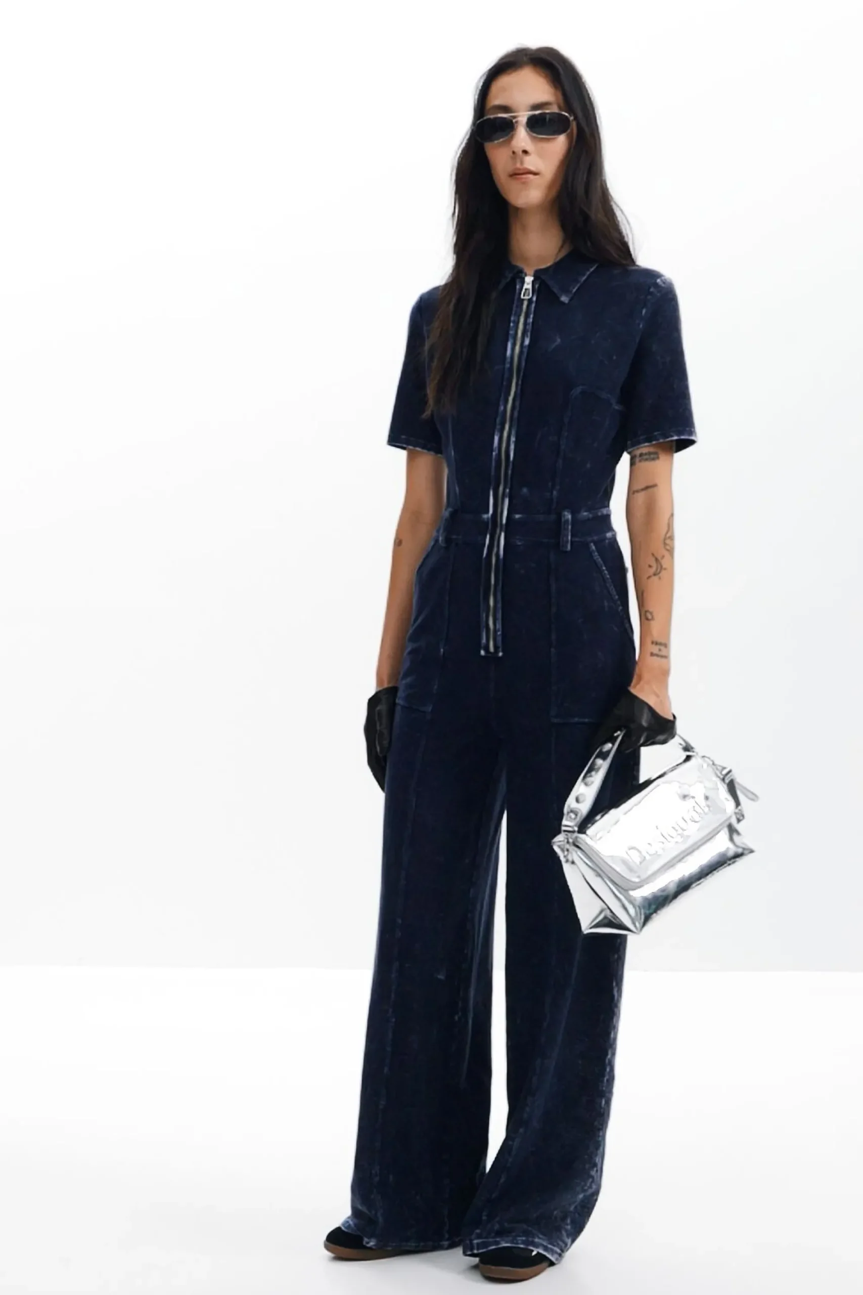 Pantalones|Vestidos Y Monos-Desigual Mono denim efecto lavado